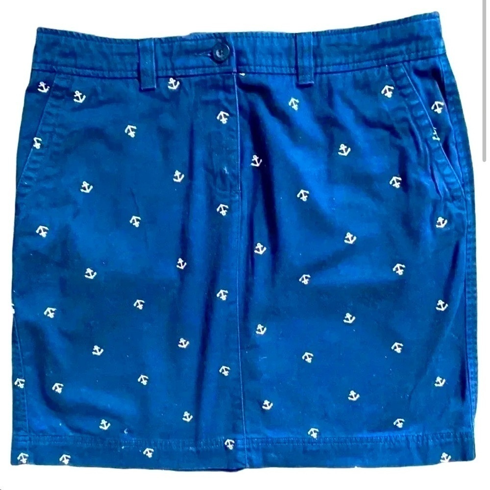 Super Cute LLBean Blue Cotton Straight Skirt With Pink Anchors Size 12P - Picture 8 of 8